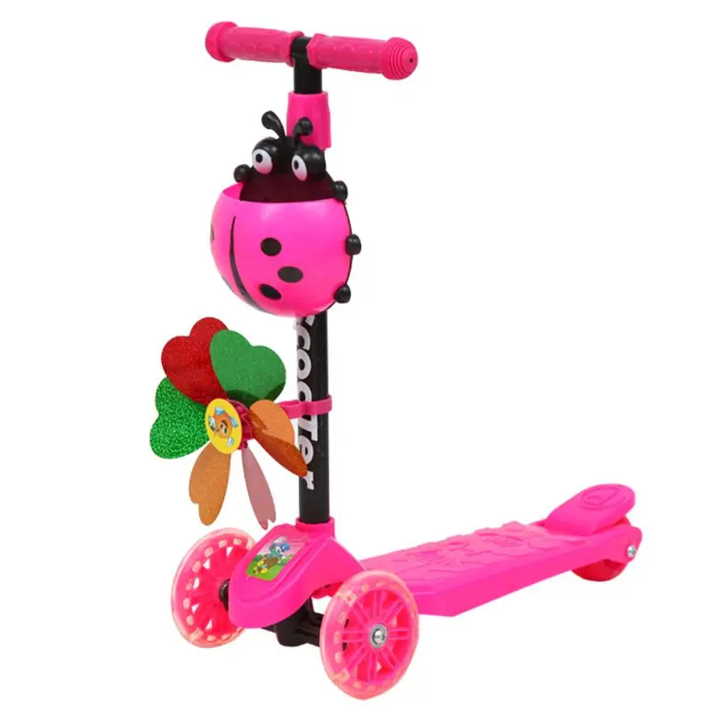 Windmill Ladybug Scooter Foldable and Adjustable Height Lean to Steer 3 Wheel Scooters for Toddler Kids Boys Girls Age 3-8