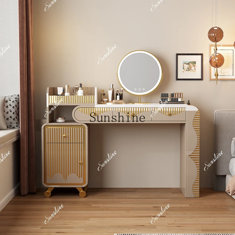 

Italian light luxury rock slab simple modern entry door drawer storage bedroom makeup table small apartment FT