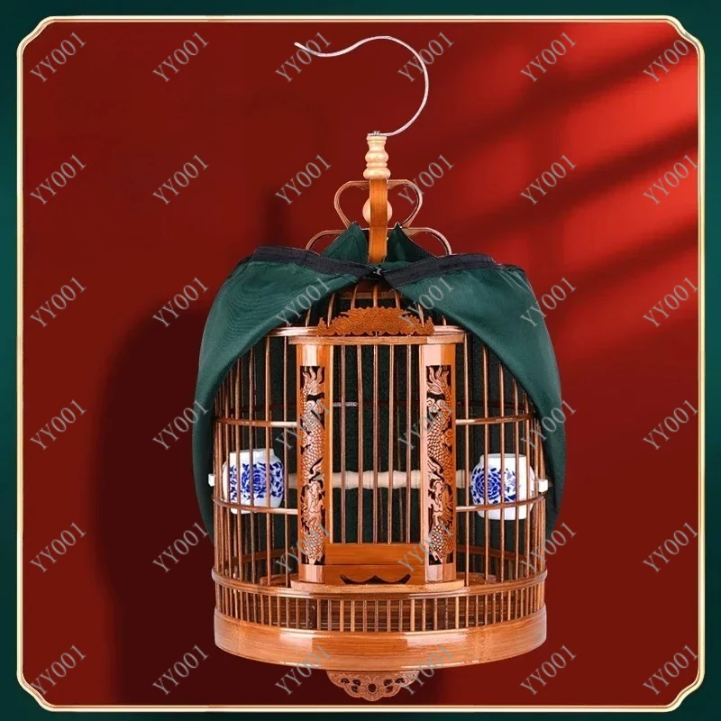 

Large Bamboo Bird Cage Hollow Carving Vintage Style for Myna Starling Thrush Pet Bird