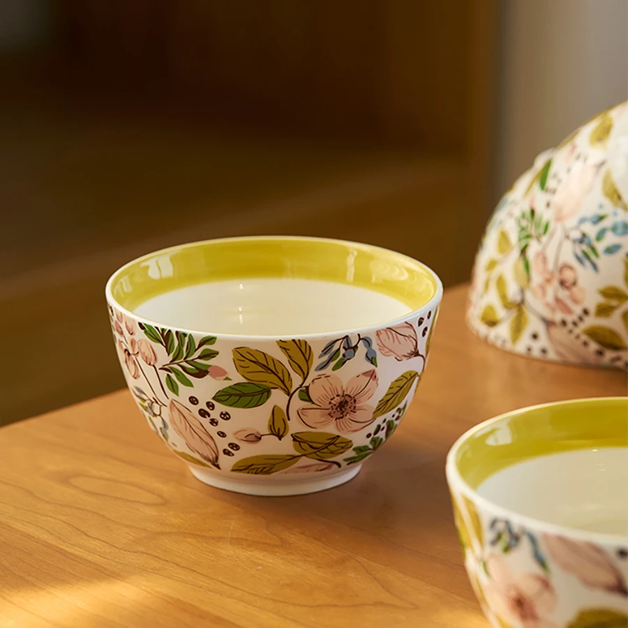 السيراميك 4.5 بوصة أطباق الأرز 6 بوصة وعاء المعكرونة 8 بوصة لوحة 10 بوصة أطباق الربيع Ins شعبية زهرة مطبوعة أواني الطعام المنزلية #4