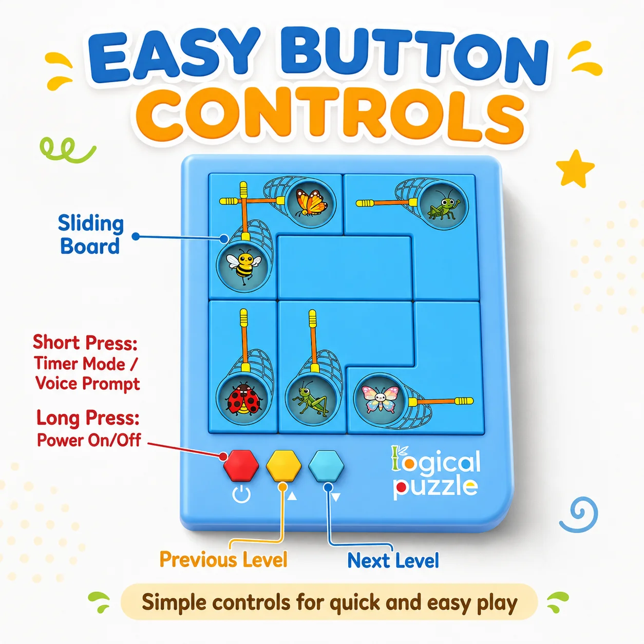 Catch The Bug Logical Sliding Puzzle, Kids Brain Teaser Educational Logic Training Desktop Game for Ages 4+