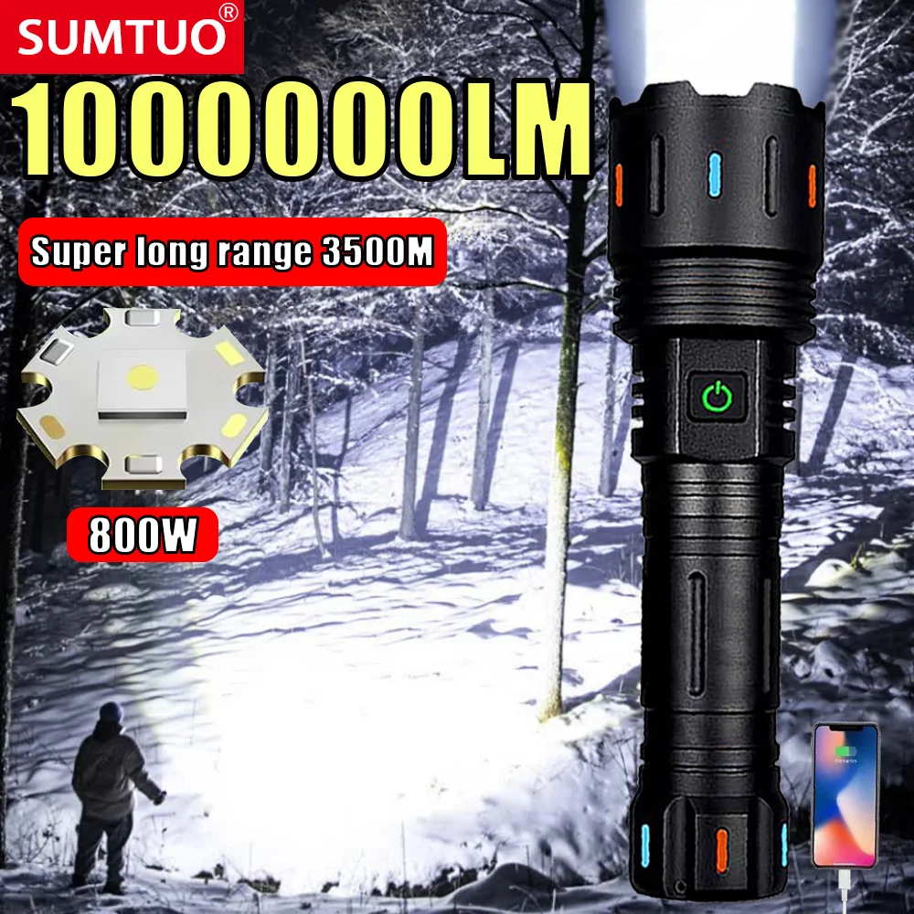 

New 15000mAh White Laser Flashlights 1000000LM Ultra Powerful Flashlight Zoom USB Rechargeable Tactical Torch Light For Camping