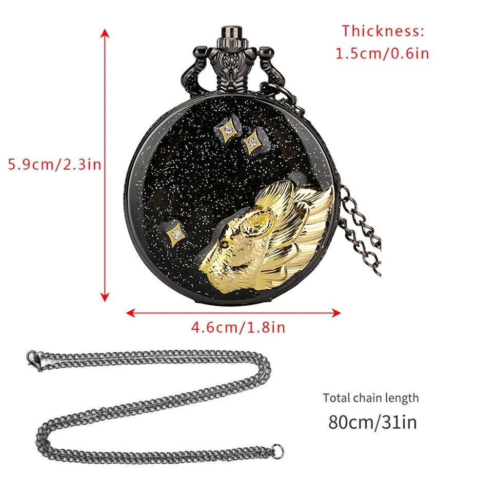 Collar con incrustaciones de diamantes Negro cielo estrellado oro cabeza de león diseño artístico Steampunk reloj de bolsillo de cuarzo reloj de bolsillo de moda