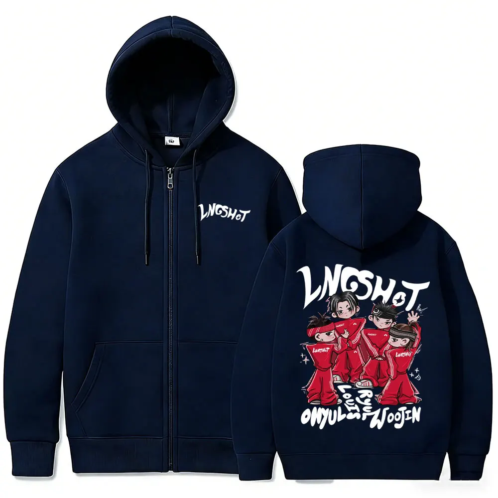 Korean Band Lngshot Merch Reißverschluss-Hoodie für Männer und Frauen, Kpop-Modetrend, Jacke mit Reißverschluss, lässiges Fleece-Sweatshirt aus Baumwolle mit Reißverschluss – Detail 4