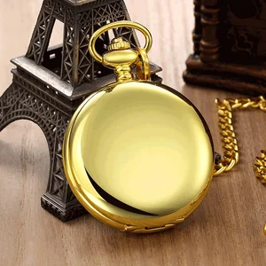 Vintage Pocket Watch Men's Large Necklace Quartz Pocket Watch Smooth On Both Sides Without Patterns Chain Clock Birthday Gift