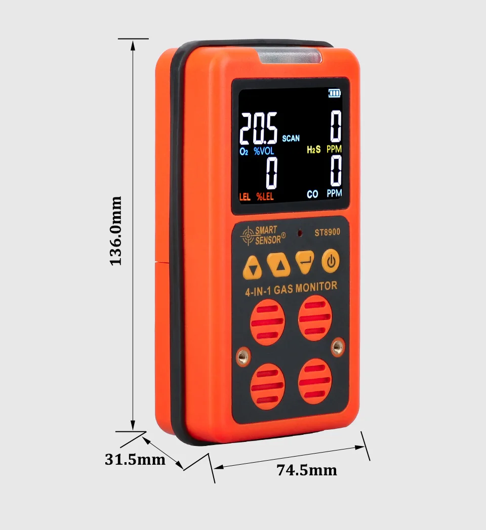 SMART SENSOR ST8900 4 in 1 Multi Gas Monitor Oxygen O2 Hydrogen Sulfide H2S Carbon Monoxide CO Combustible Gas Detector