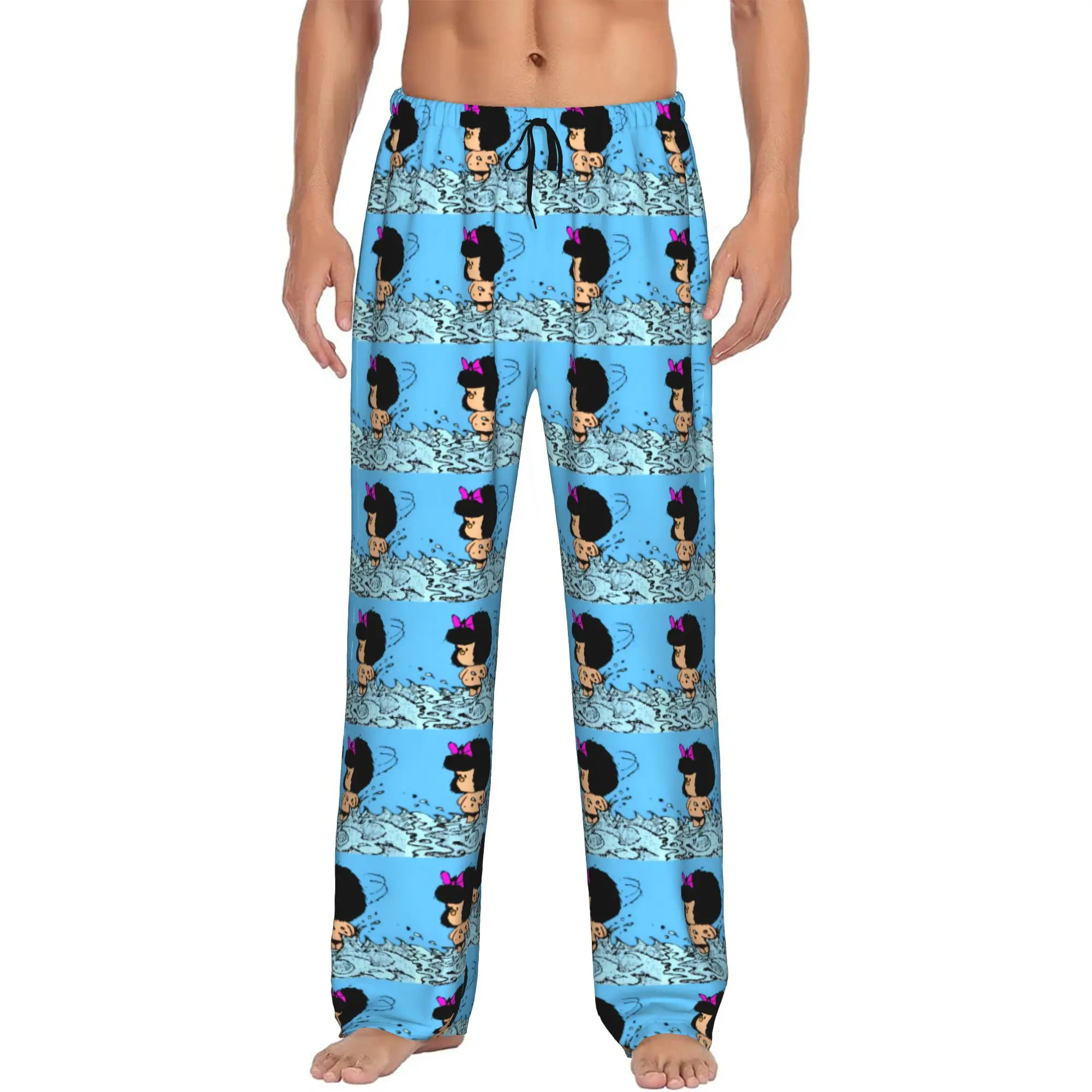

Custom Men Anime Mafalda Pajama Pants Print Cartoon Quino Manga Sleep Sleepwear Bottoms with Pockets