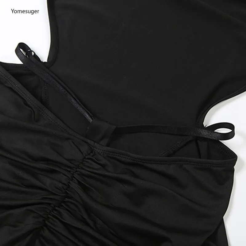 Yomesugar, осень 2022, женский черный комбинезон с капюшоном и длинными рукавами, открытой спиной, сексуальный эластичный узкий комбинезон без талии, полуночная клубная одежда