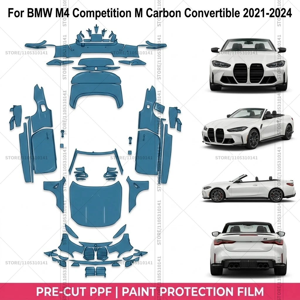 

For BMW M4 Competition M Carbon Convertible 2021-2024 Pre-Cut Paint Protection Film PPF Transparent Bumper Clear Bra Car Film