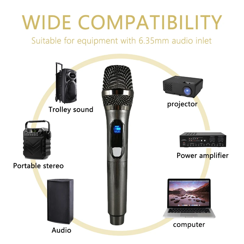Wireless Microphone For Karaoke Party Home Meeting Church School Show With Rechargeable Lithium Battery Receiver