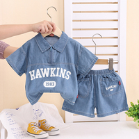 New Summer Boys Denim Clothing Sets Children Fashion Cartoon Lerrer T Shirt Shorts 2pcs Infant Baby Casual Outfits Suits