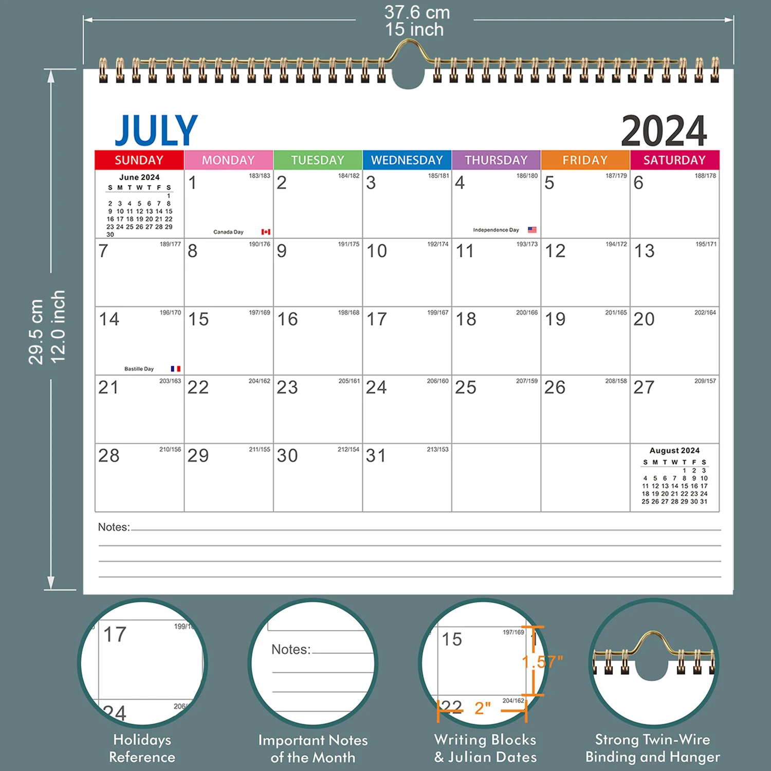 1Set Wall Calendar 2024-2025 - 18 Month to View Wall Planner Calendar From July.2024 - Dec.2025