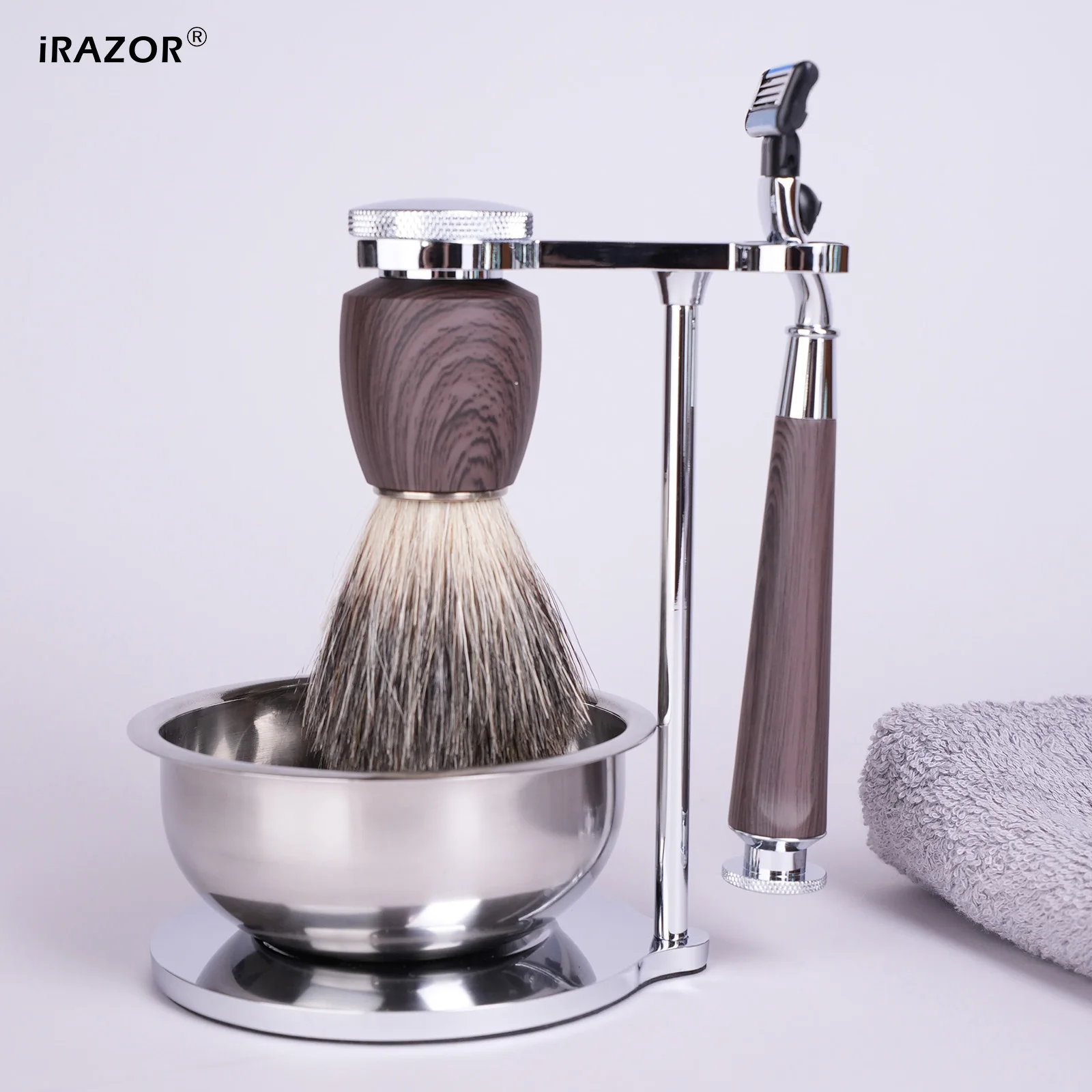 iRAZOR mannen Scheren Scheermes en Borstel Standhouder Baard Zeepkom Grooming Accessoire-Man Baard Zorg Scheerapparaat Tool