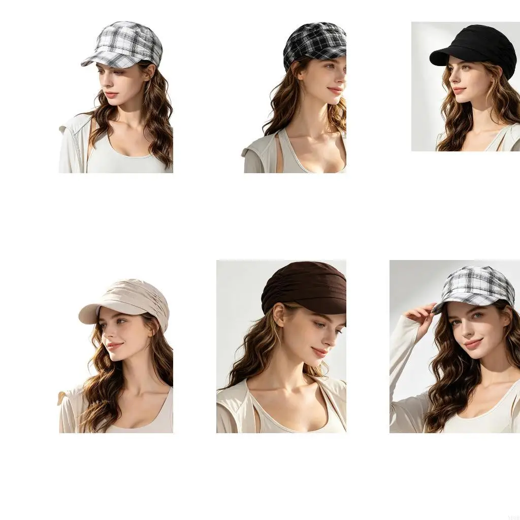 Pleated Sun Cap Cotton Baseball Cap for Sunny Travel Days and Daily Wear Y08E