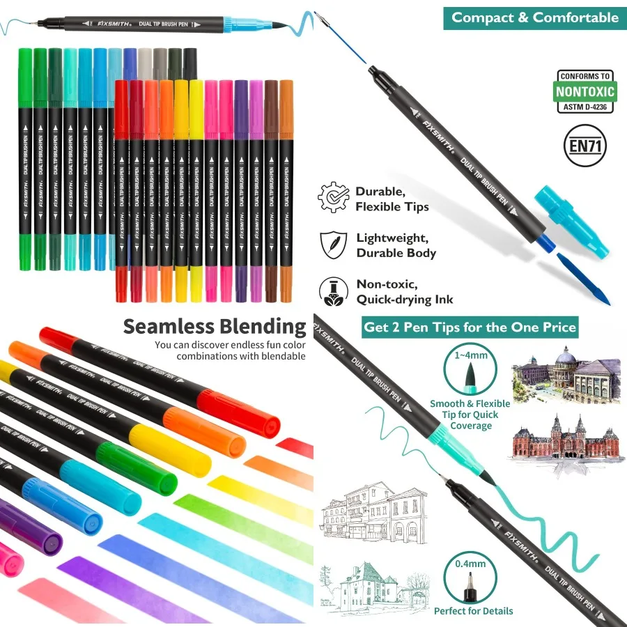 

24 маркера-кисти для взрослых, книжки-раскраски, маркеры-раскраски для взрослых, надписи, ручки-кисти с двумя наконечниками для школы, класса, искусство Su