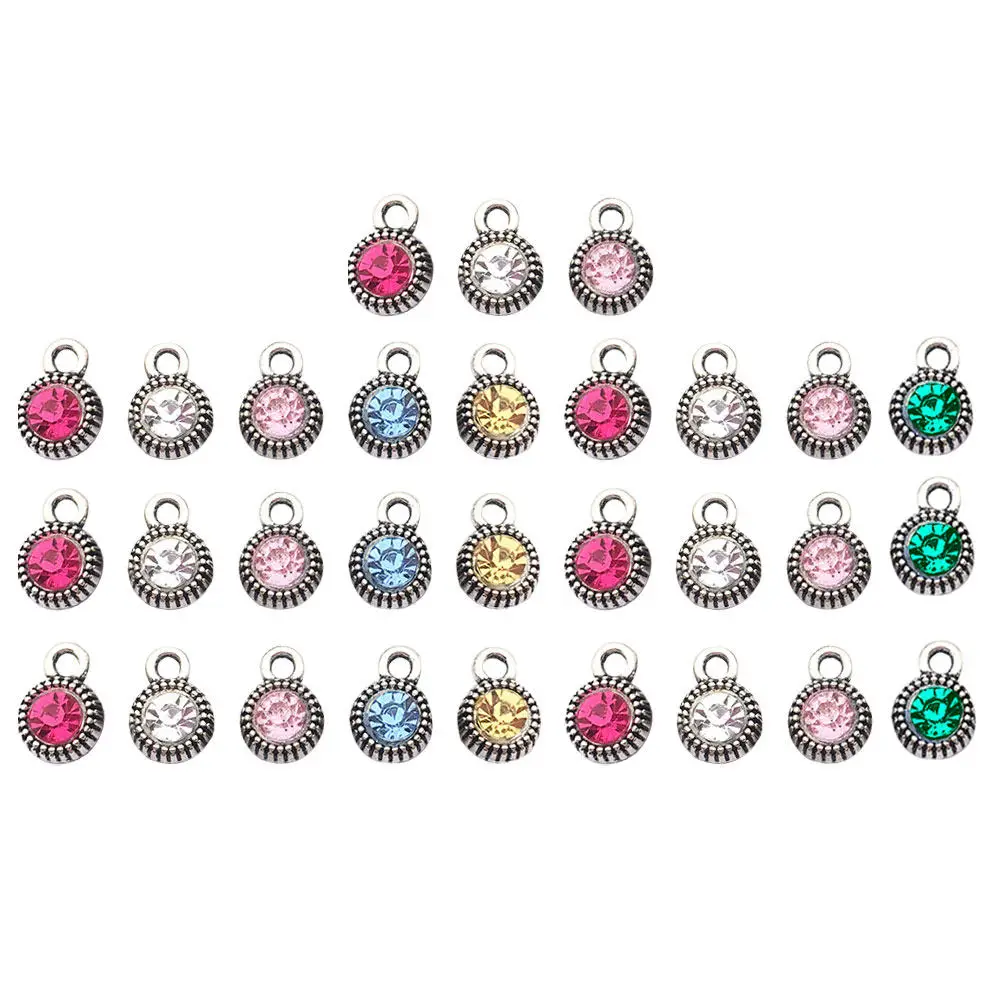 

30Pcs Rhinestone Pendant Charms for Jewelry Making DIY Necklace Earring Dangler Craft Alloy Charm Set Mixed Colors Shiny Diamond