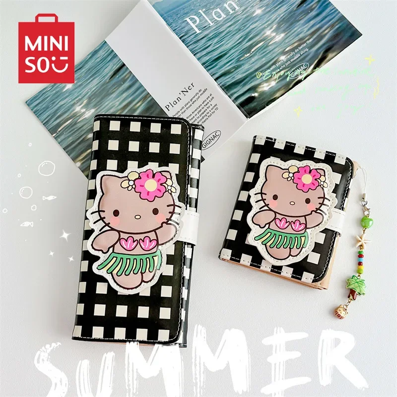 

Hello Kitty PU Wallet Miniso Sanrio Cute Cartoon Figures Button Triple Fold MultiFunction Short Long Money Bag Coin Purse Gifts