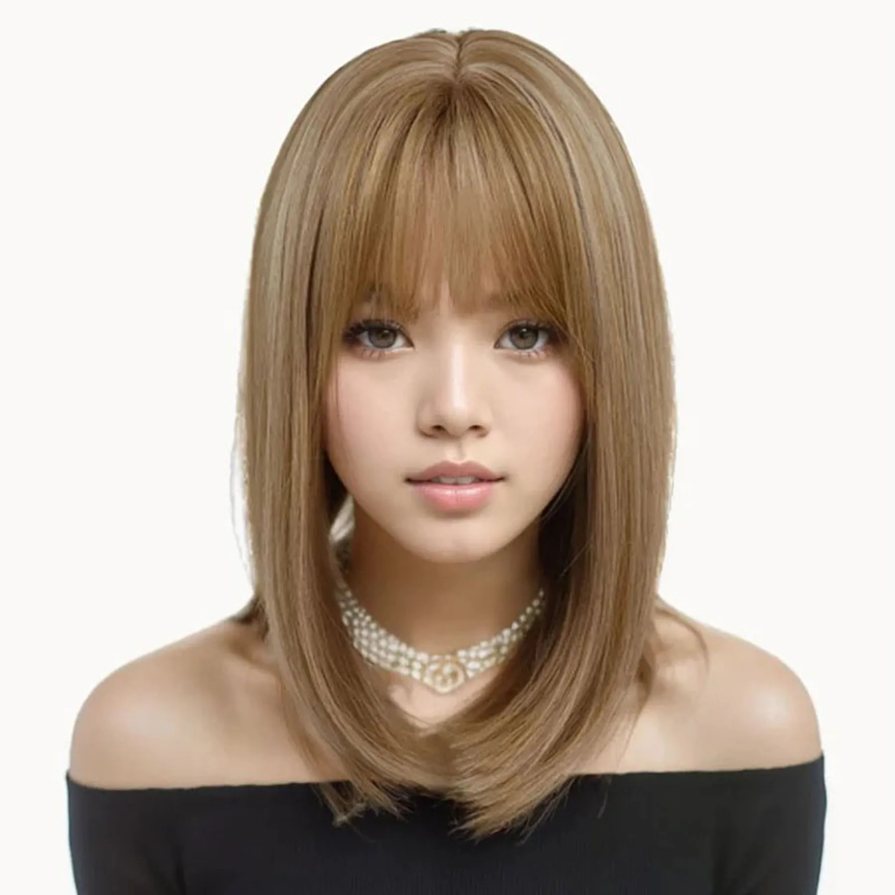 

Synthetic Short Straight Light Brown Wigs Cute Bob Cosplay Wig with Bangs for Women Girls Heat Resistant Costume Party Halloween