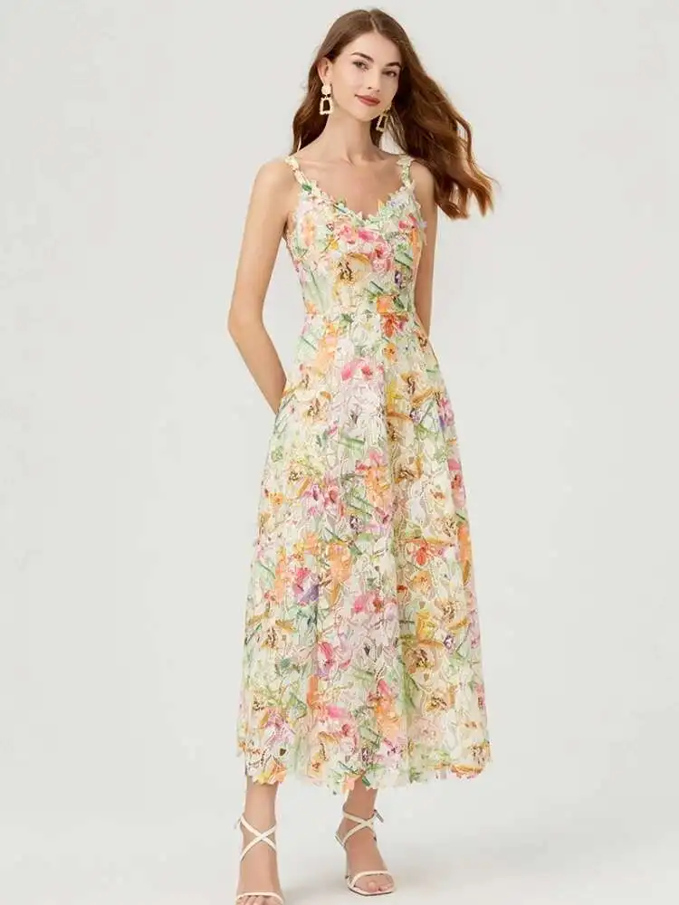 Summer Holiday Colorful Flower Embroidery Bohemian Prom Long Dresses Women Straps Evening Robe Backless Princess Fairy Vestidos