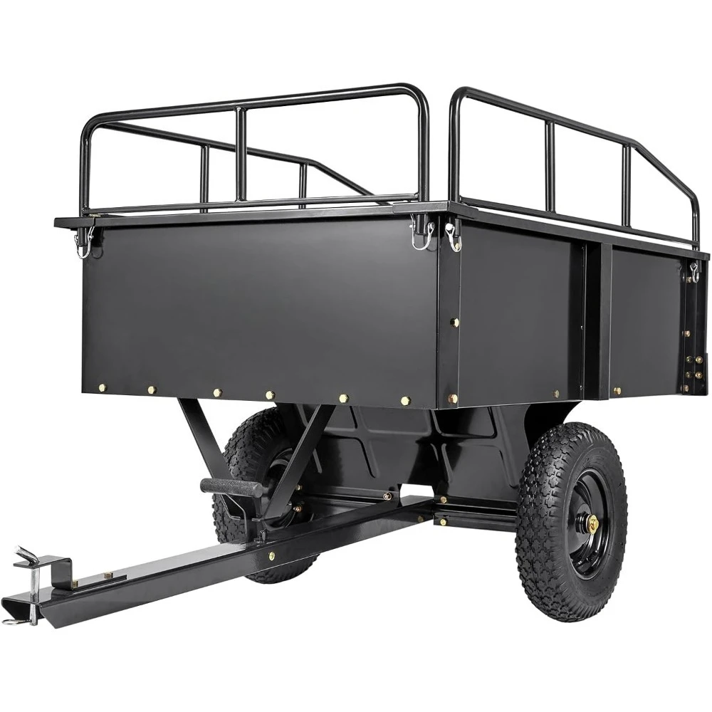 

Heavy Duty ATV Dump Cart, Steel Tow Behind trailer, 750 lbs, 15 Cubic Feet Garden Utility with Removable Sides