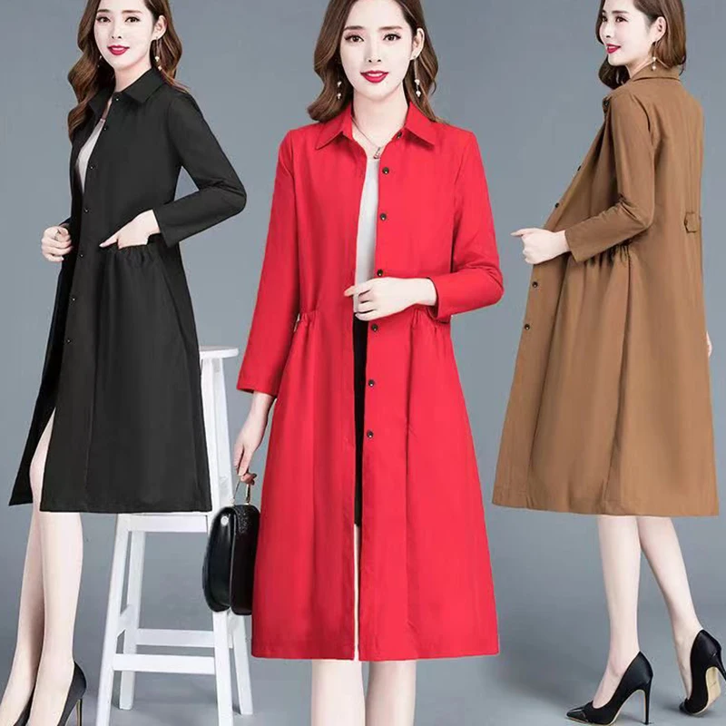 

Autumn Winter Female Classic Solid Mid-Long Jacket Lady Fashion Mom Style Baggy Tops Women Korean Slim Fit Daily Coats