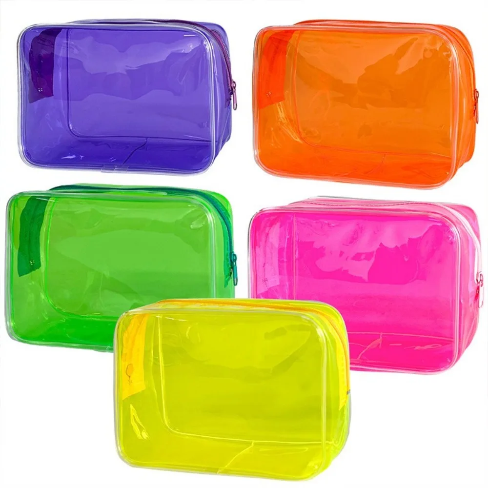 Bolsa cosmética transparente colorida, bolsa de maquiagem feminina, bolsa de lavagem de gelatina de pvc, grande capacidade, organizador de cosméticos de viagem, bolsa de maquiagem