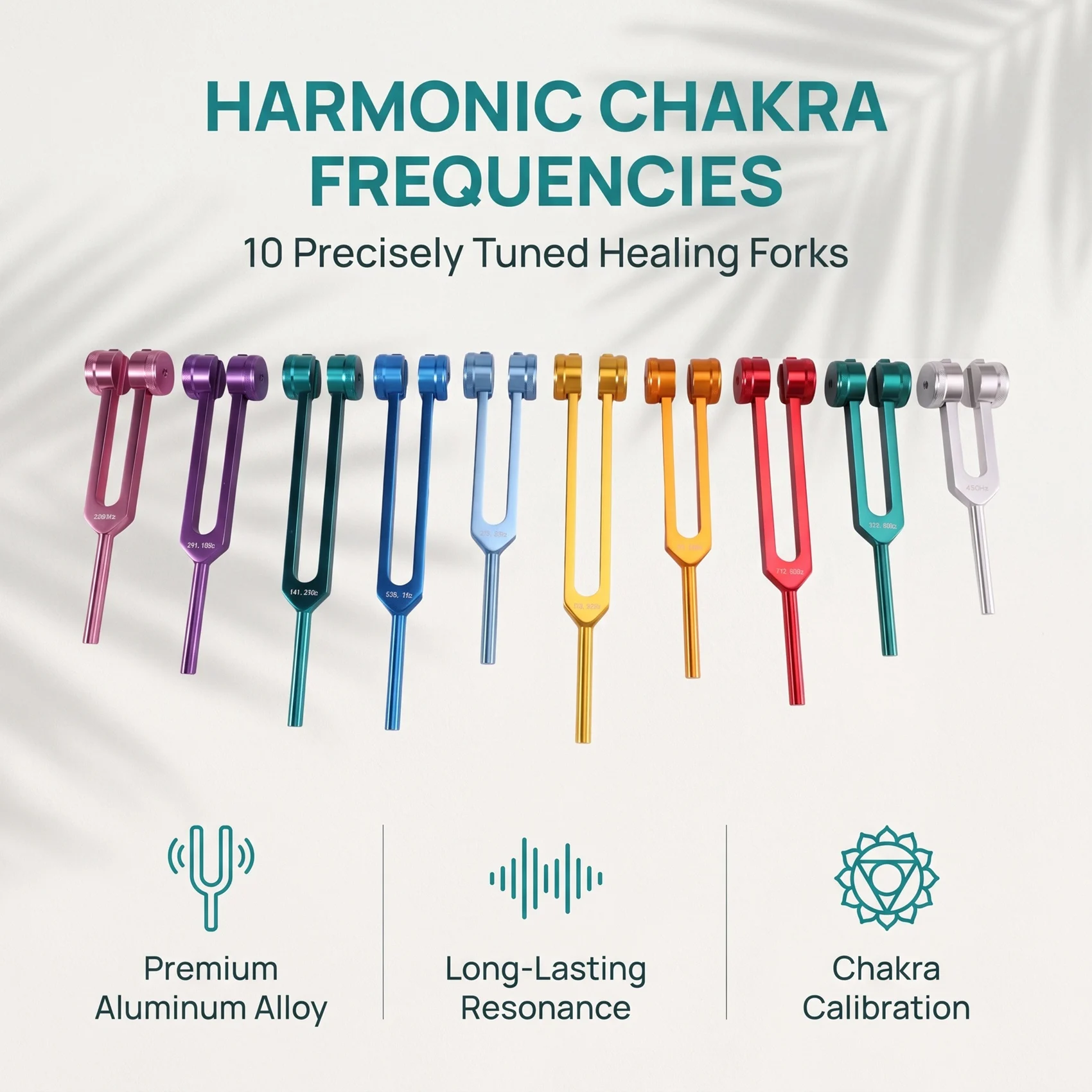 AA67-Multi-Color Aluminum Alloy Chakra Tuning Forks(10PCS), For Healing& For Sound Therapy With Activator Included