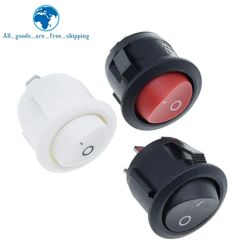 TZT 10Pcs Red Black White 20MM ON/OFF Round Rocker Toggle Switch 6A/250VAC 10A 125VAC Plastic Push Button Switch KCD1-105