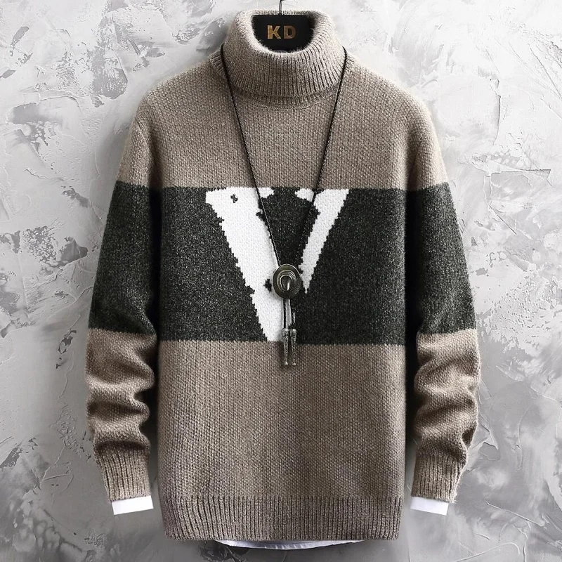 

Winter 2023 New Thick Warm Turtleneck Sweater Men Patchwork High Collar Pullover Men Top Quality Men's Christmas Sweaters