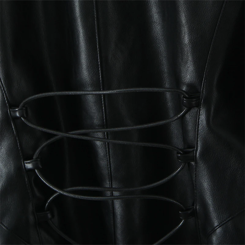 KEYANKETIAN 2025 شتاء جديد إمرأة الفراء الاصطناعي طوق مزين فو سترة جلدية مزدوجة الصدر الدانتيل يصل سليم المحاصيل السترة #4