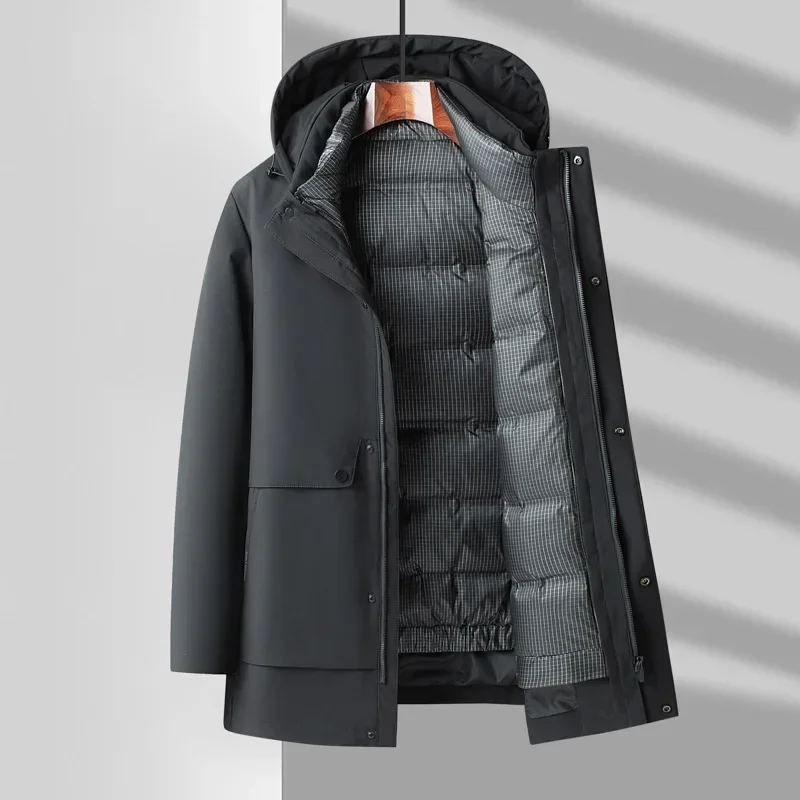 

Down Jacket Men's New Winter Business Casual Detachable Inner Liner Hooded Middle-aged Warm Jacket