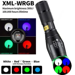 Linterna de luz fuerte multifunción, foco telescópico A100, rojo, blanco, azul, verde, cuatro colores, fuente de luz RGB para el hogar