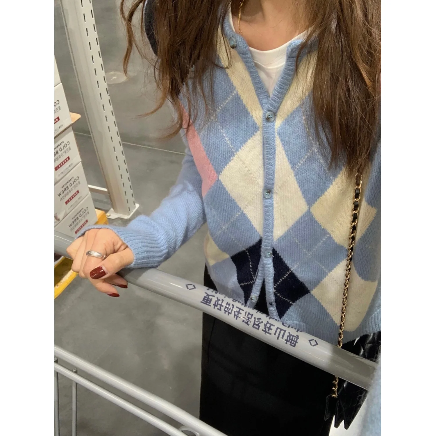 

PiJiUu Women's Loose Knitted Open Cardigan 2023 Autumn New Sle Color Blo Diamond id Design Sweater Coat Lazy Sle