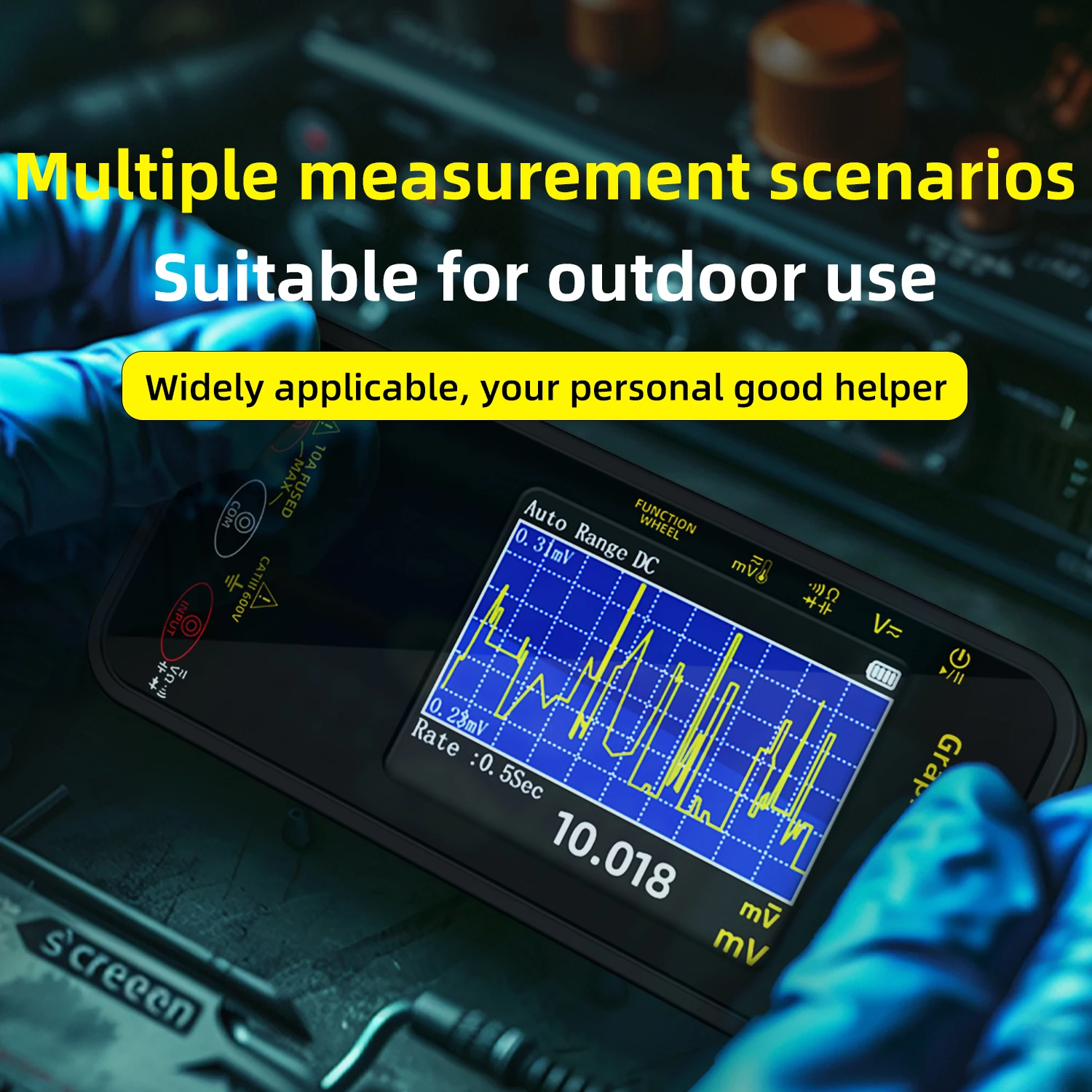 GRAPH Digital Multimeter, Voltage Waveform Recording, Temperature Testing, Current, The Screen Can Be Rotated For Display view 3
