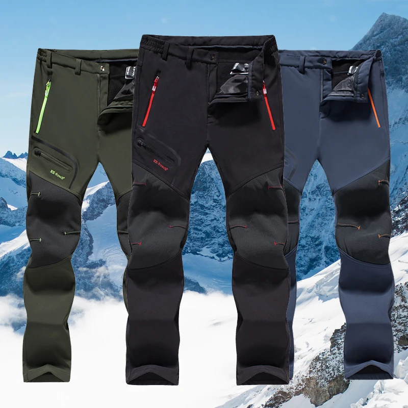 Men Snowboard Pants Outdoor Waterproof Softshell Inner Fleece Hiking Hunting Pants Winter Snow Ski Pants Skiing Trousers