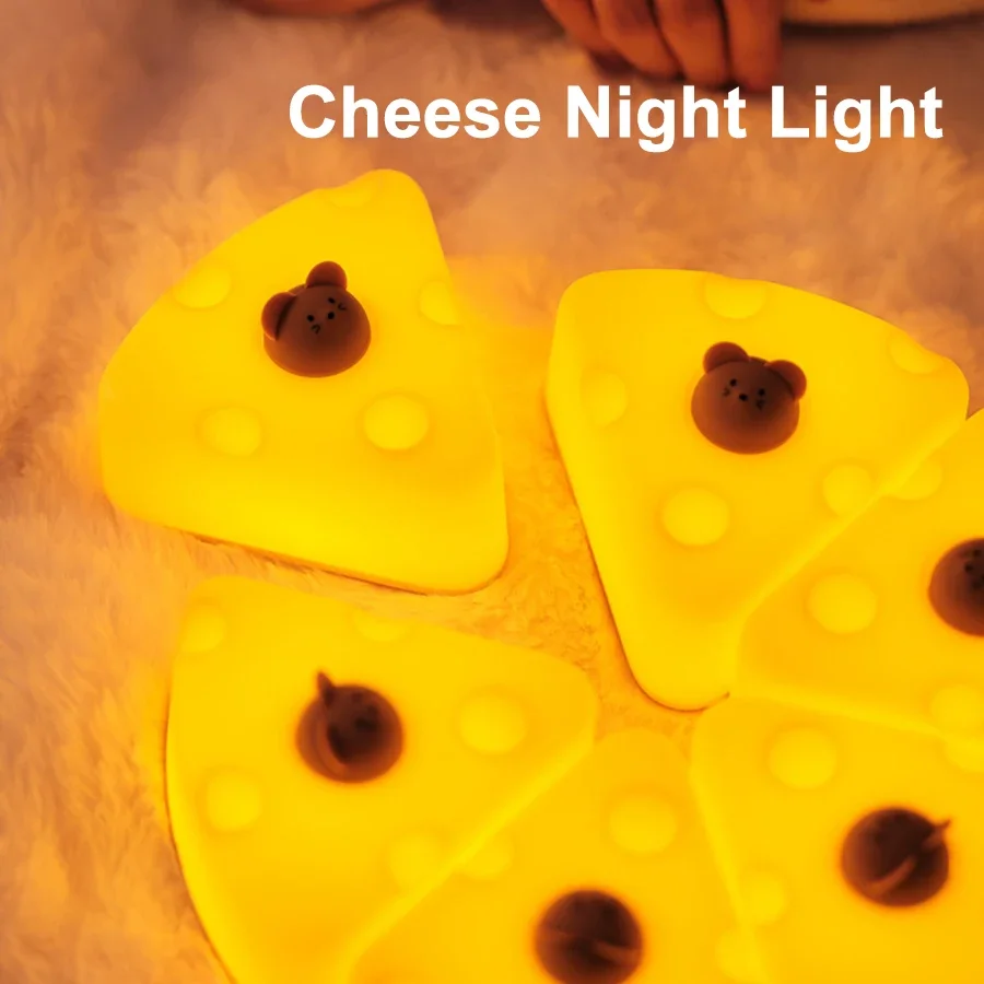 Luz nocturna para niños, lámpara de mesita de noche de queso de dibujos animados, luz nocturna con Sensor táctil para decoración de dormitorio,