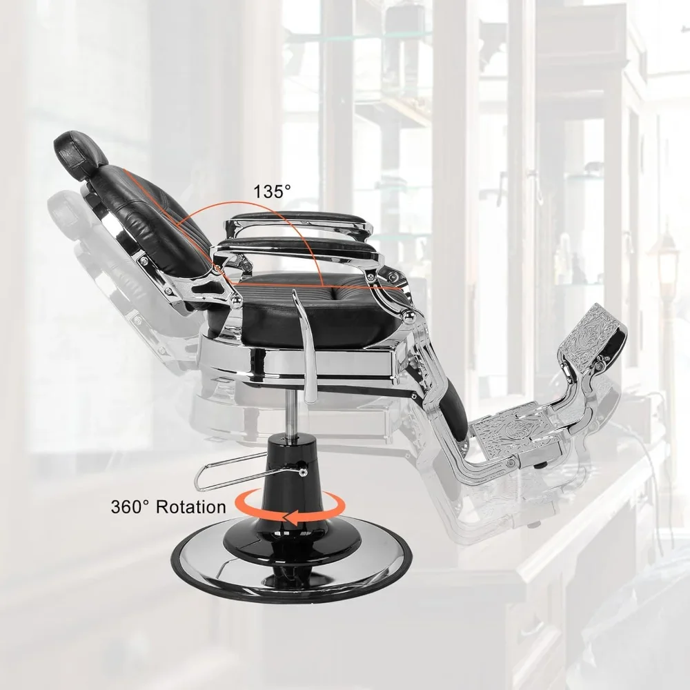 كرسي حلاقة عتيق شديد التحمل هيدروليكي مع مسند للرأس، يدعم ما يصل إلى 550 رطلًا و360 درجة ° قابل للتدوير