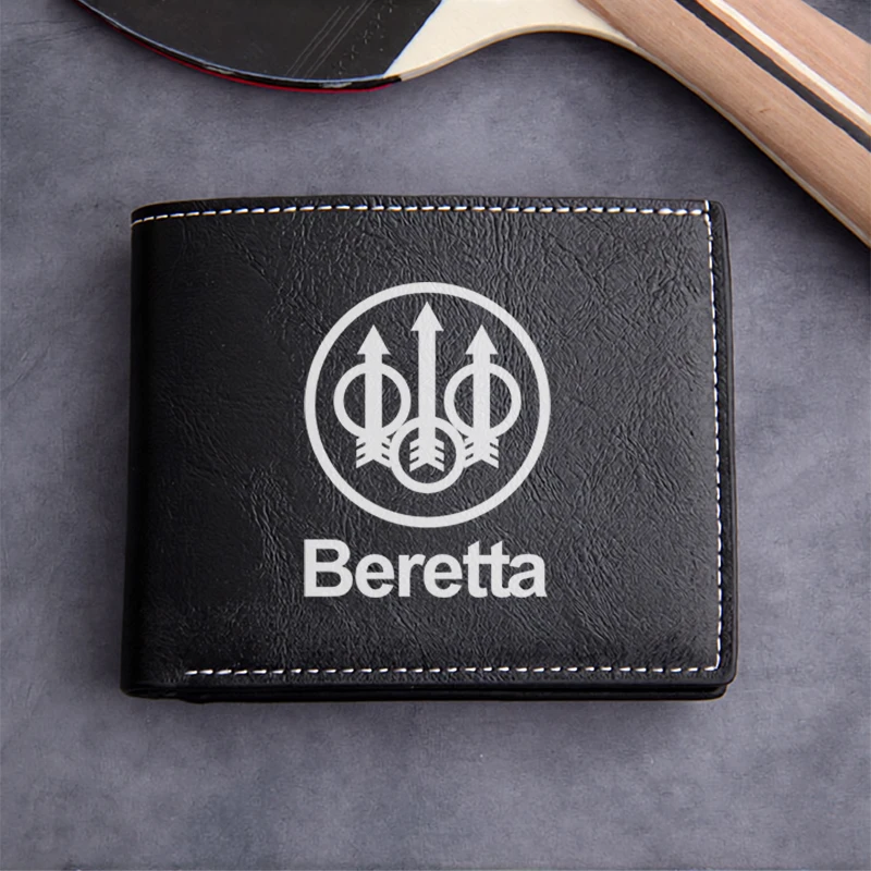 Beretta Logo Embossed PU Leather Wallet Men's Slim Compact Design Durable Lightweight Business Style Card Holder