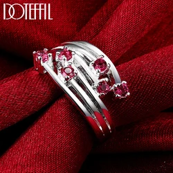 DOTEFFIL 925 Sterling Silver Round Red AAA Zircon Ring For Women Man Wedding Engagement Party Fashion Charm Jewelry