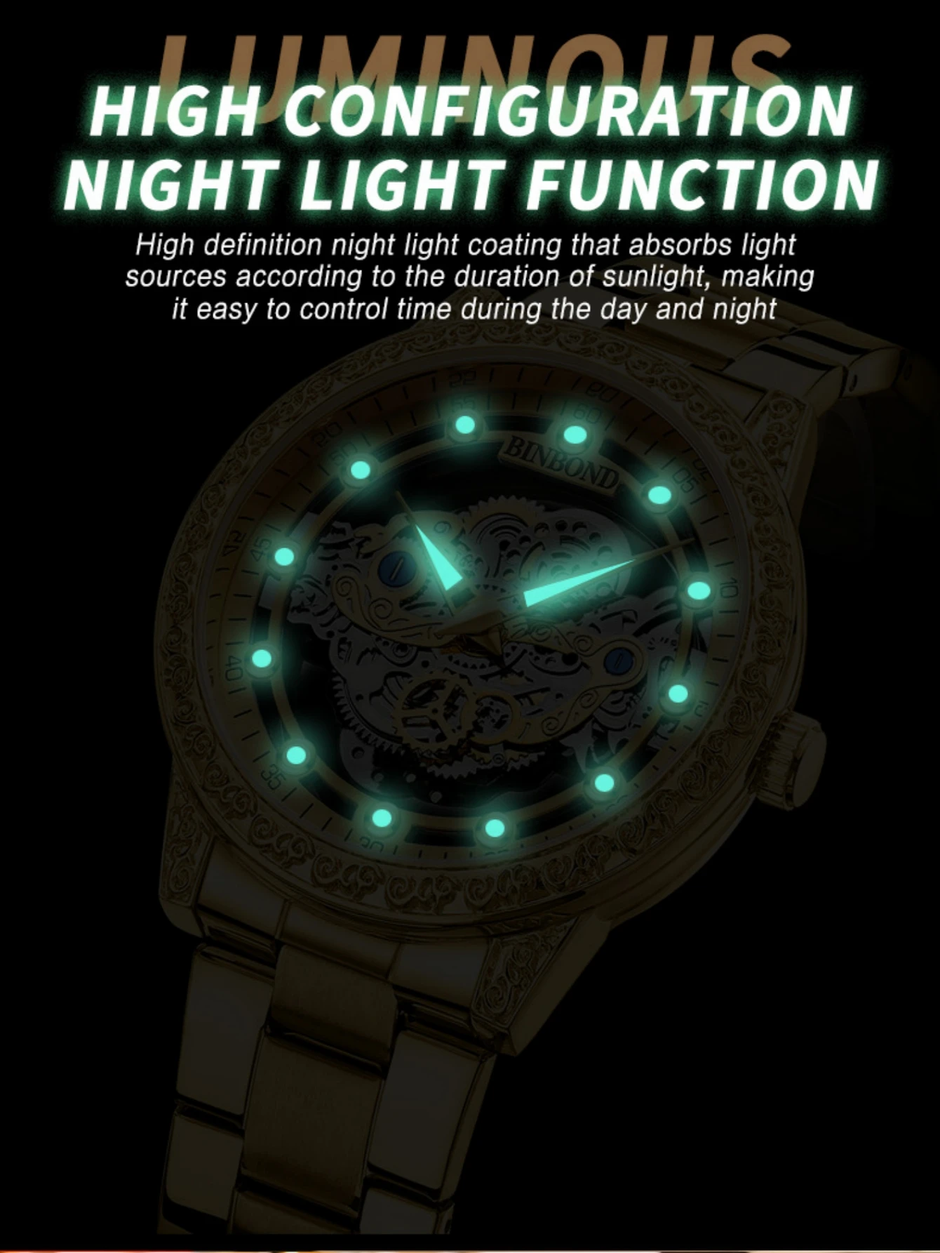 Hollowed out Watch Skeleton Fashionable Men's Watch Pointer Luminous Visible Transparent Back Cover Quartz Holiday Birthday Gift