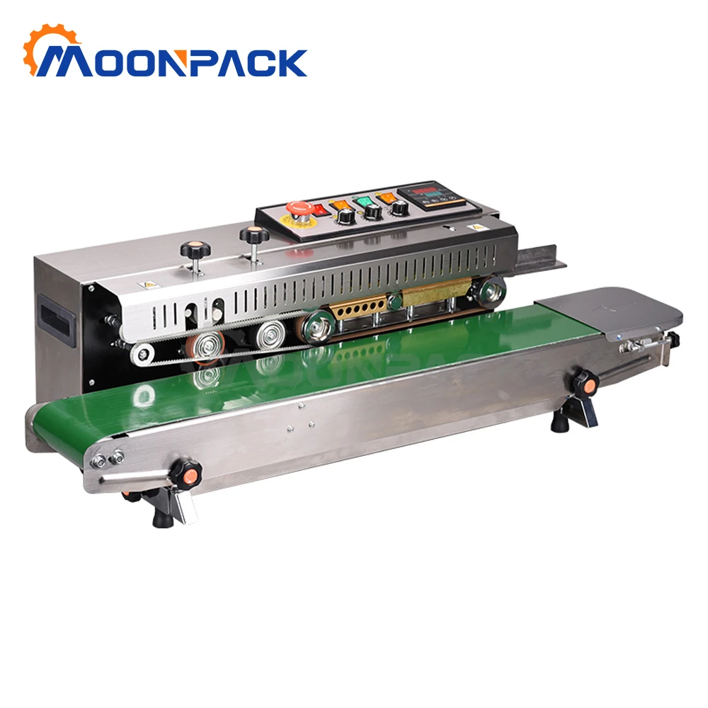 Moonpack FR-1000-SS Sealing Machine Continuous Motor  Band Sealer Plastic Bag Sealing Machine With Ink Wheel Printer