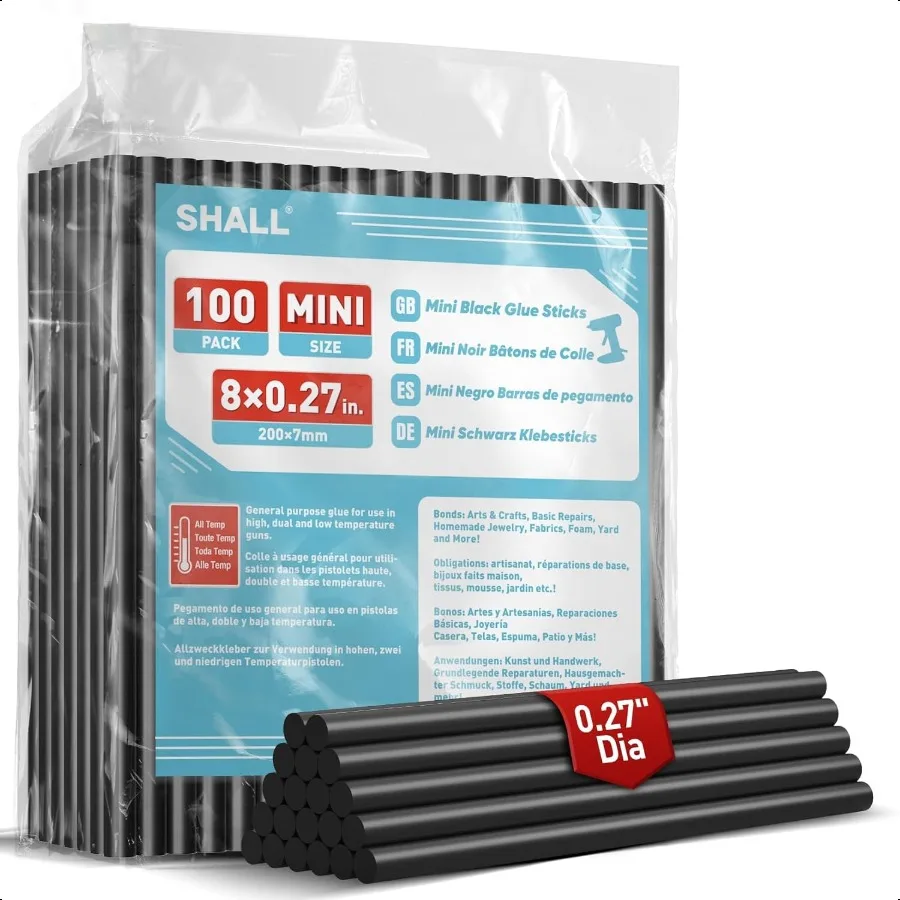 

Mini Hot Glue Sticks 0.27 Dia x 8 Long 100 Pack Black Glue Gun Sticks for AllTemp Mini Glue Guns Hot Melt Adhesive Glue Sticks