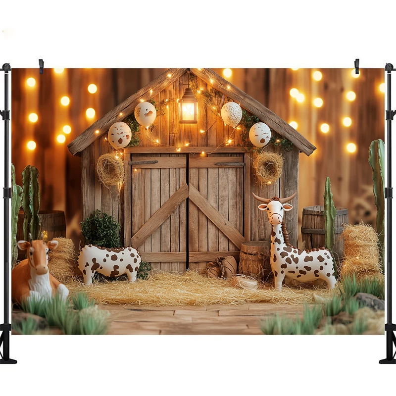 LS Photography Background Boho Farm Barn Balloon Arch Child Birthday Party Cake Smash Portrait Decor Backdrop Photo Studio
