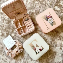 Golden Alphabet Flower Print Jewelry Boxes Personalized Jewelry Box Girls Jewelry Organizer Case For Wedding Party Gift Box
