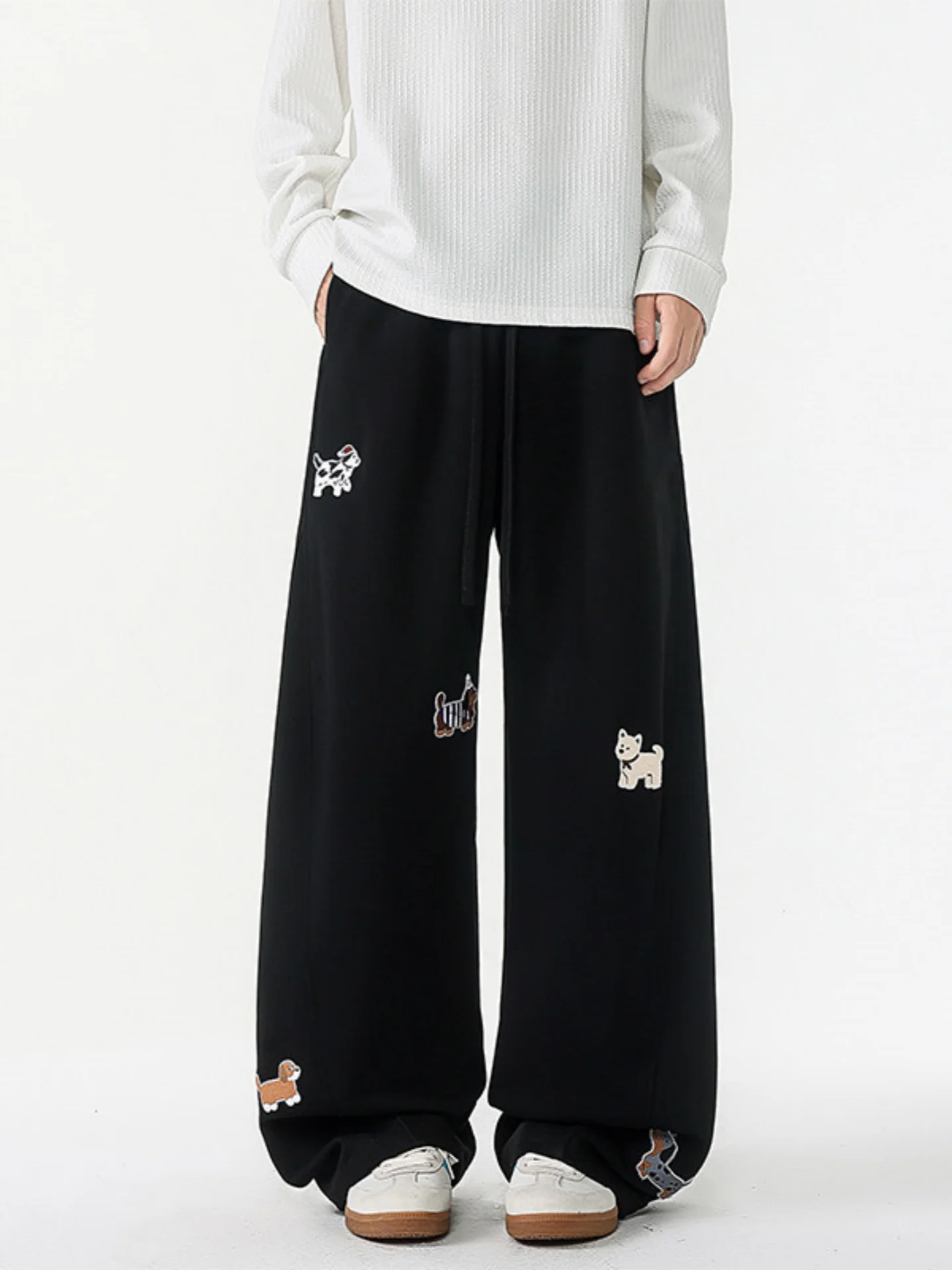 

Мужские широкие брюки свободного кроя с вышивкой, осенние, повседневные, прямого силуэта, длинные