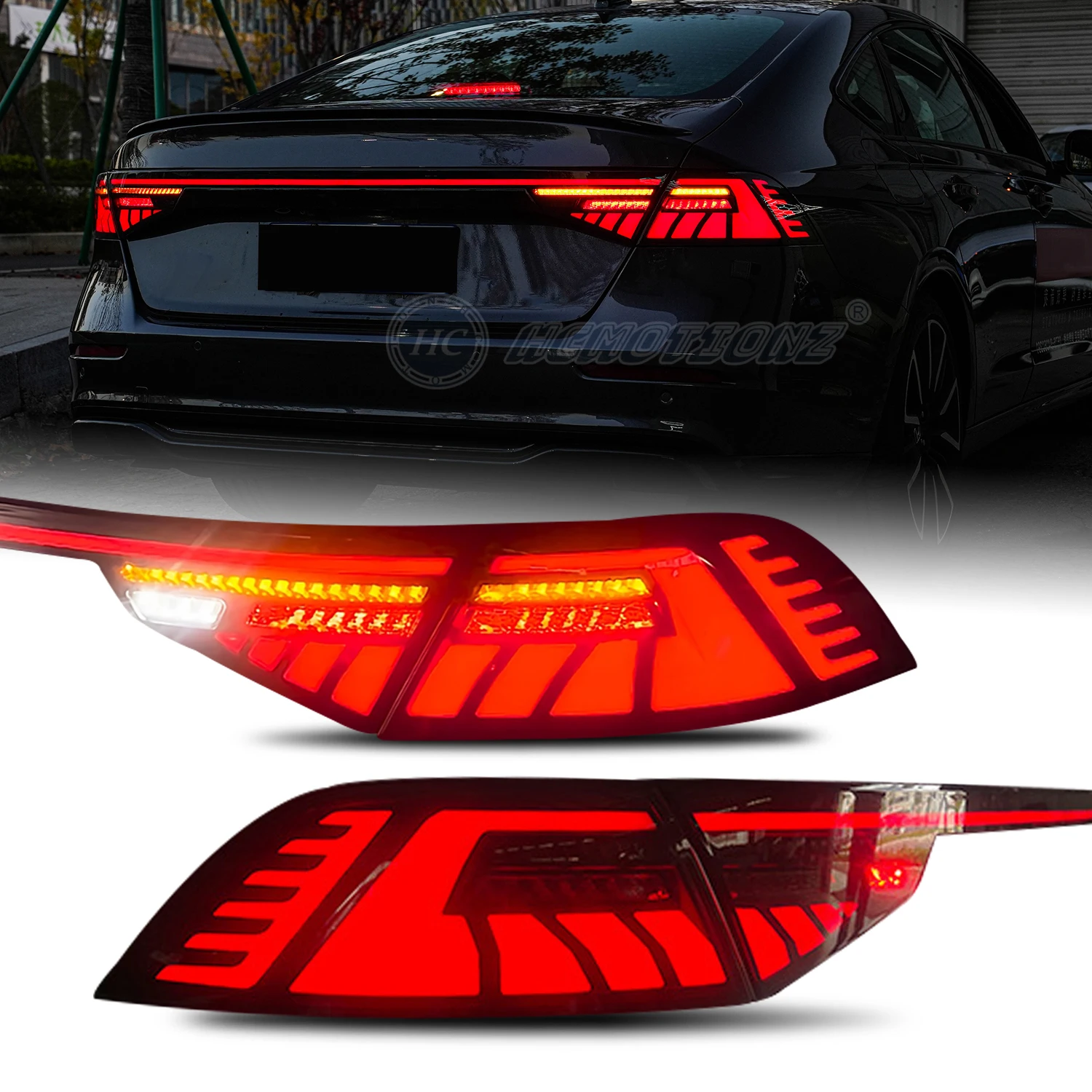 HCMOTIONZ Factory LED Tail Lights Assembly 2023 2024 Start UP Animation DRL Rear Lamps with Trunk Lights for Honda Accord