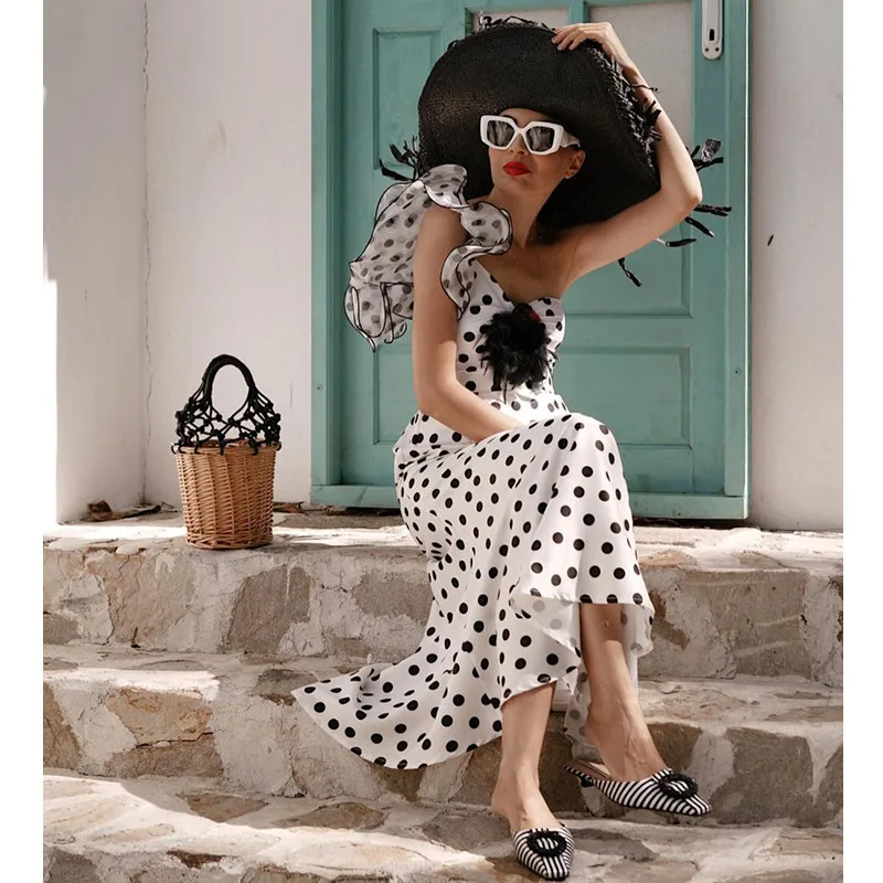 Women's  Swimsuit Polka Dot Retro Ruffle One-Piece Swimsuit Set Beach Vacation New Female Swimwear