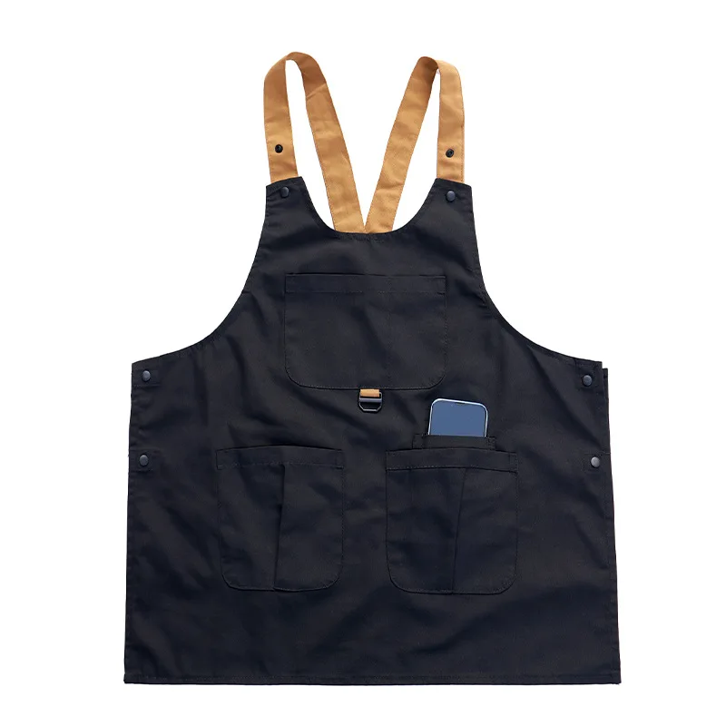 Fashionable No Tie Vest Apron With Snap Button Design at the Waist Anti Fouling Workwear Soft Canvas Waterproof Apron