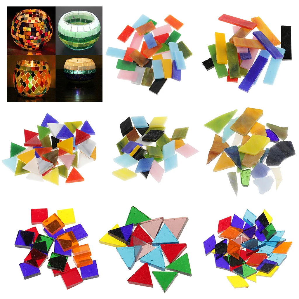 Assorted Colors Clear Glass Pieces Mosaic Making Tiles Tessera for Puzzle Arts DIY Craft Accessories