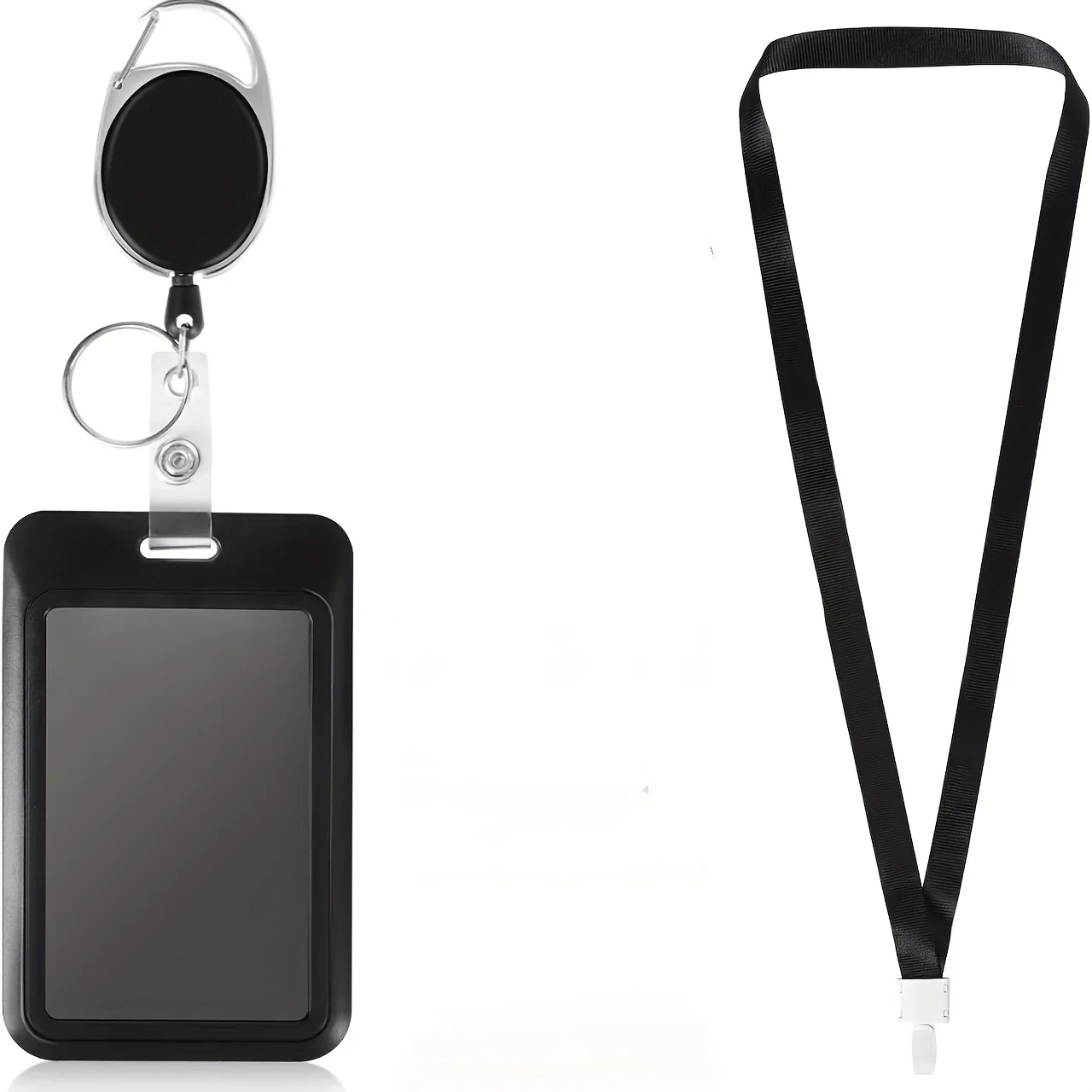 Slider-Ausweisclip – Hartschale, vertikale Kunststoff-Kartenhülle, Schutzhülle mit einziehbarer Ausweisrolle und schwarzem Umhängeband – Detail 8